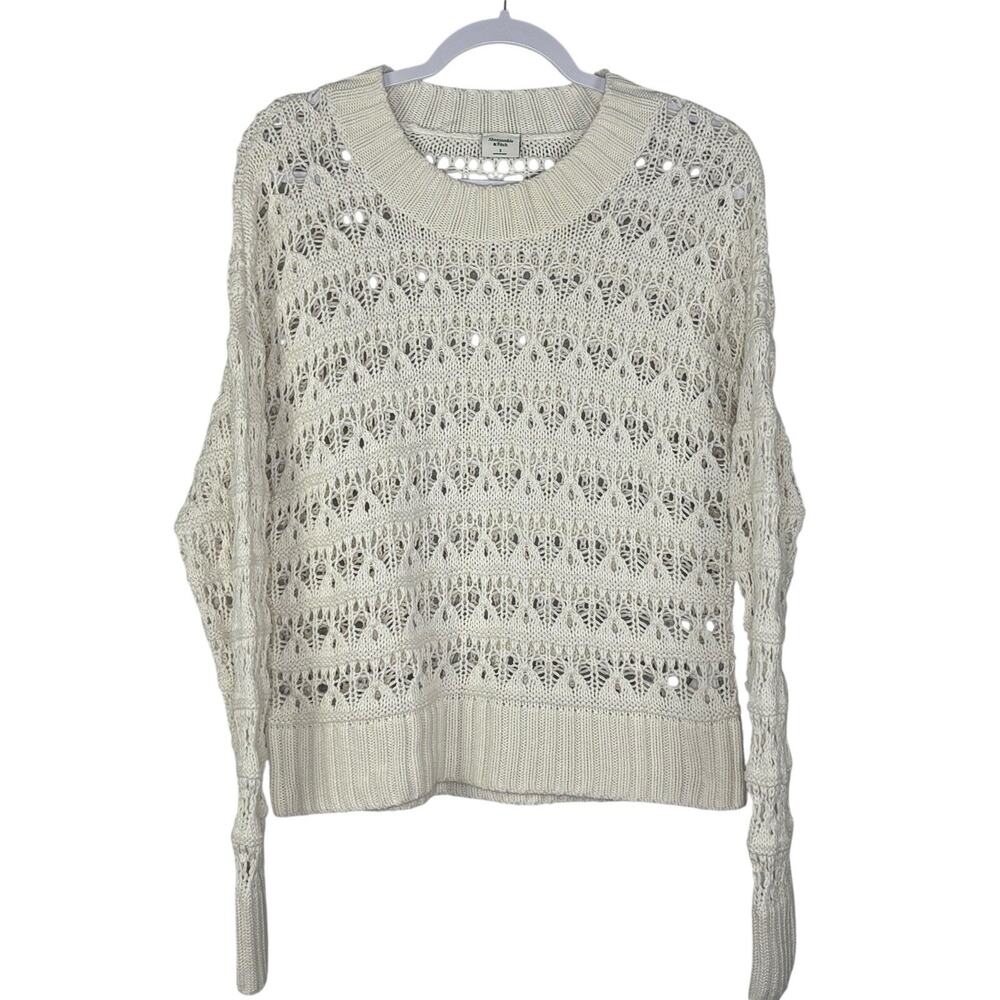 Abercrombie & Fitch Open-Knit Scoop Neck Sweater in Cream